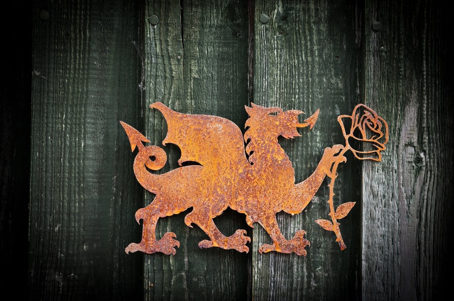 Welsh Dragon English Rose Wedding Gift, 11th Anniversary Gift, Fence Decoration