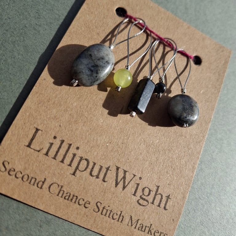 Five semi precious stone stitch markers