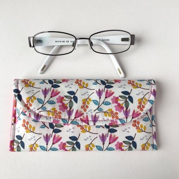Cream floral glasses or sunglasses case