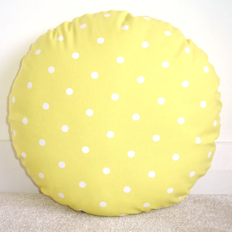 Round Cushion Cover 16 inch Polka Dot Yellow and White Spots Dots