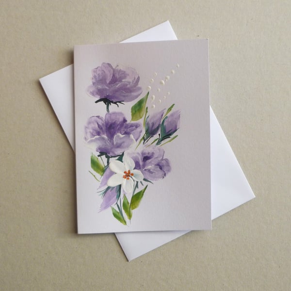 hand painted floral blank greetings card ( ref F 792 D4 )