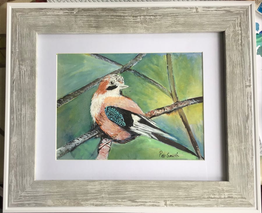 Original Gouache Painting, Wild Life Painting, Gouache, Jay, 12.5” x 5.5”