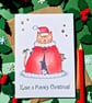 Funny Santa cat Christmas card, Meowy Christmas! Friend merry Christmas cat card - Image 1