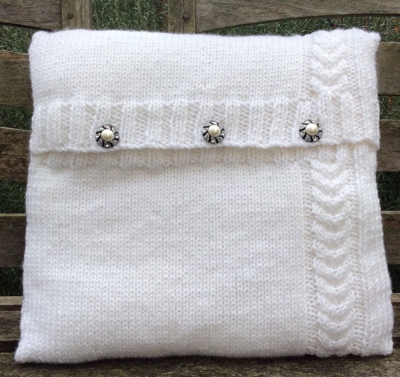 Cushion cover white hand knit