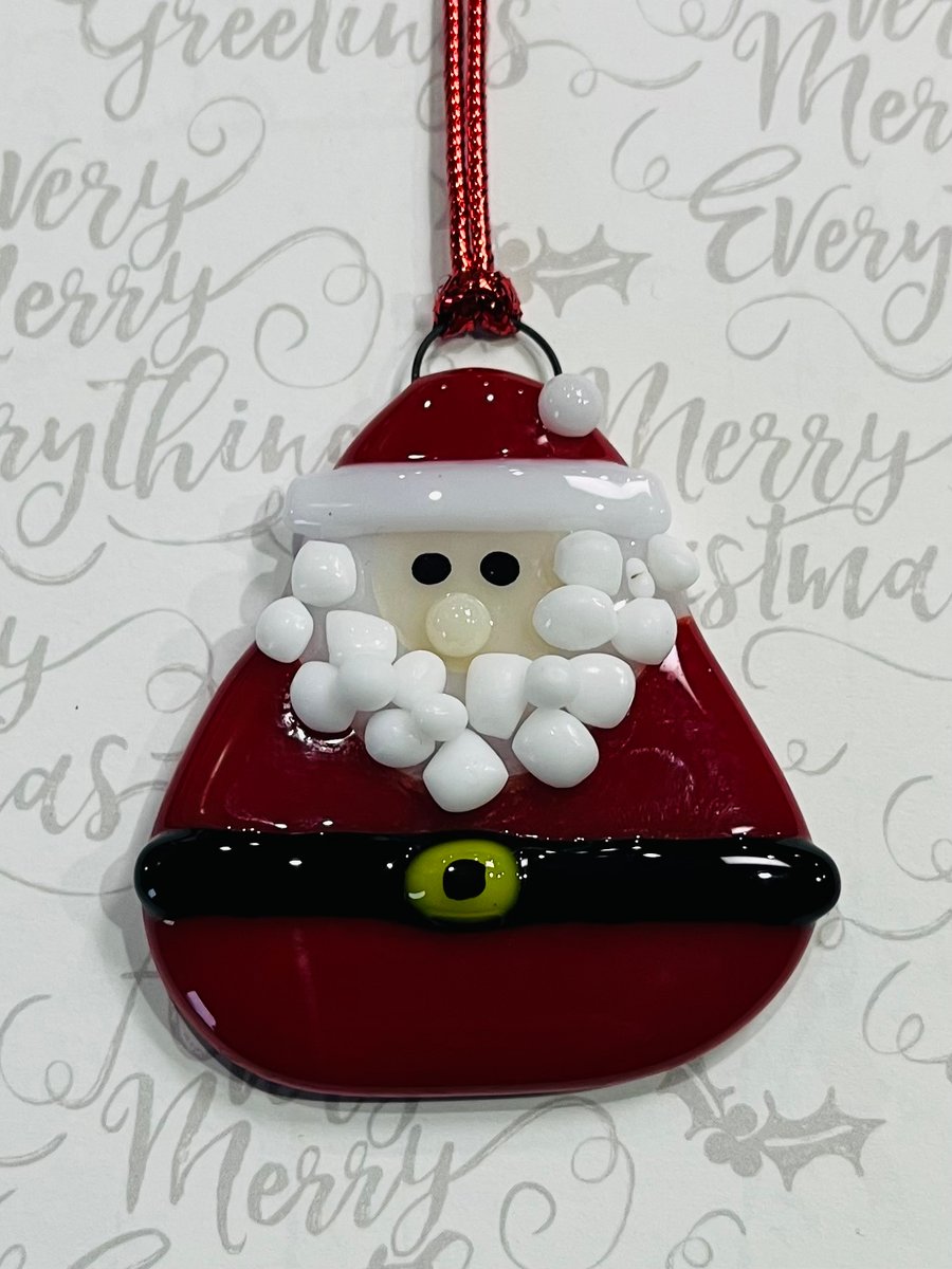 Handmade Fused Glass Santa Hanging Christmas Decoration 