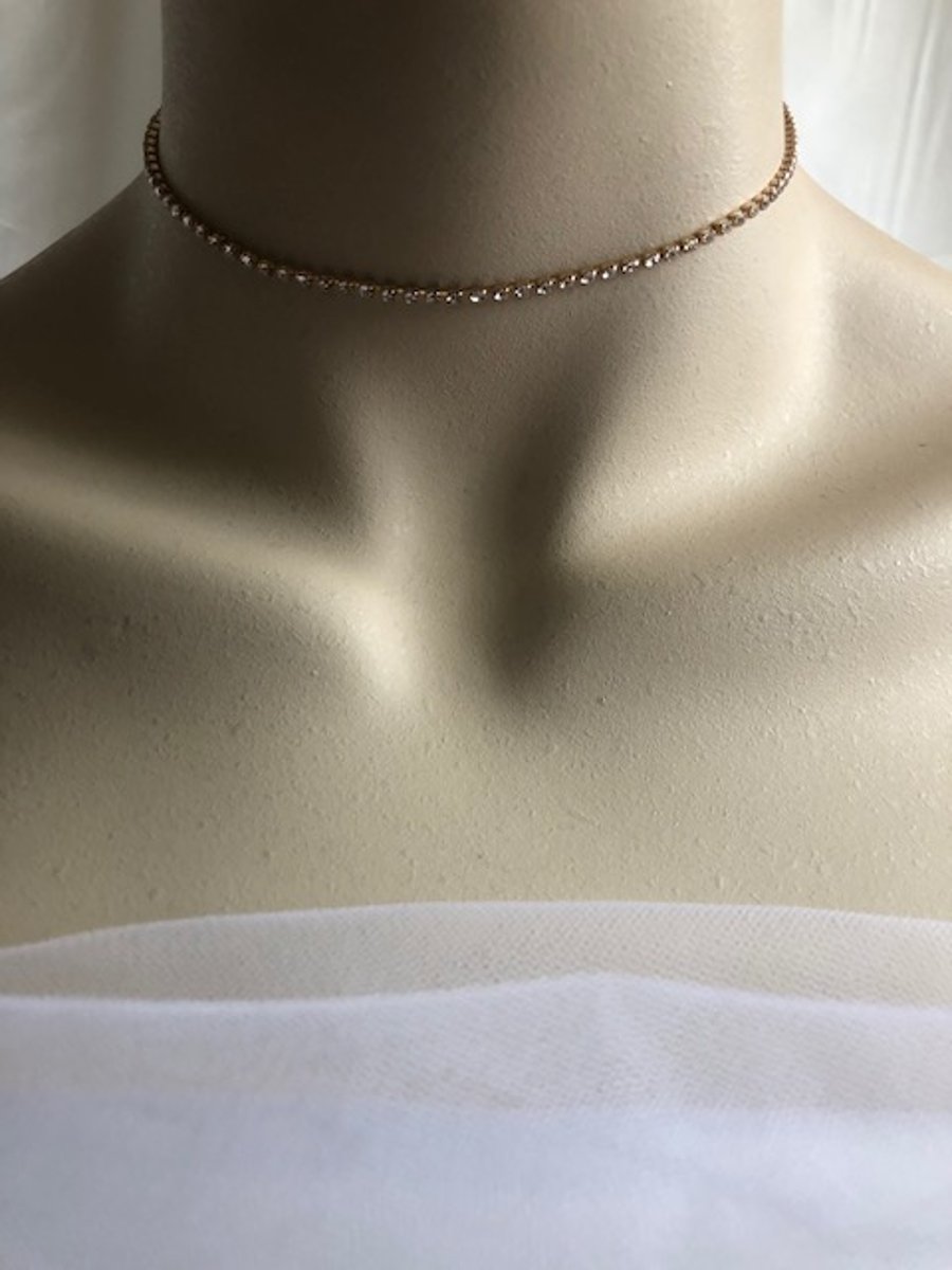 Diamante Choker Necklace - Gold Diamante Choker - Minimalist - Boho - Evening