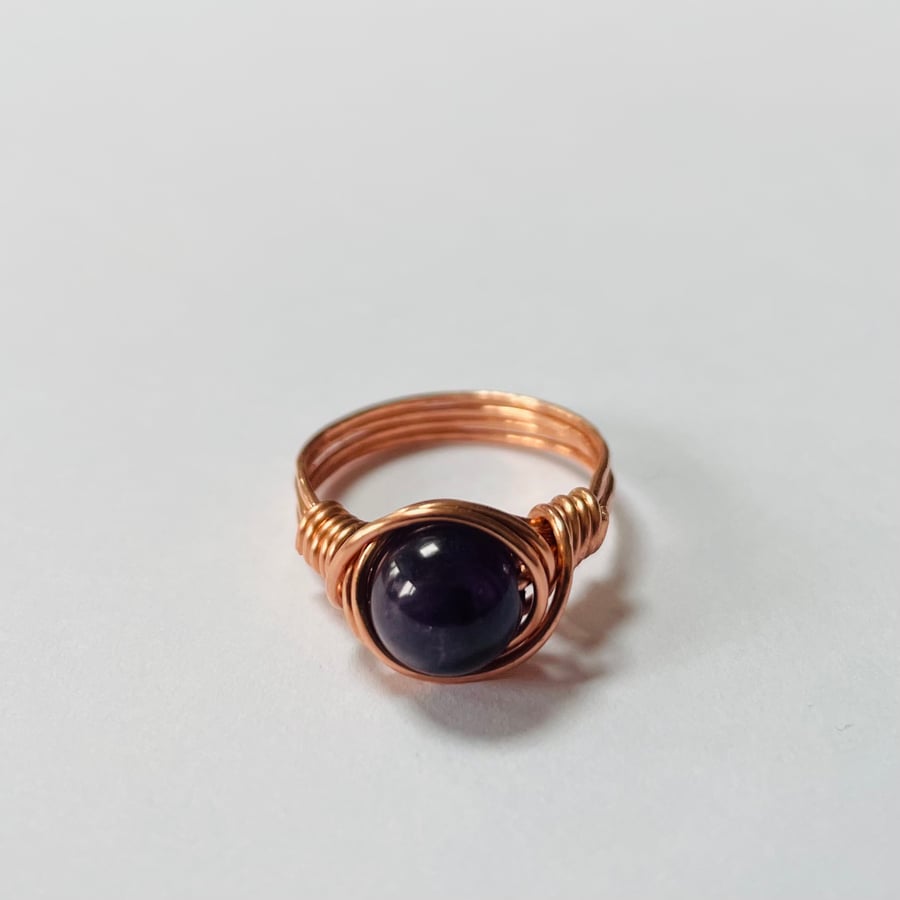 Copper wire wrapped Amethyst ring