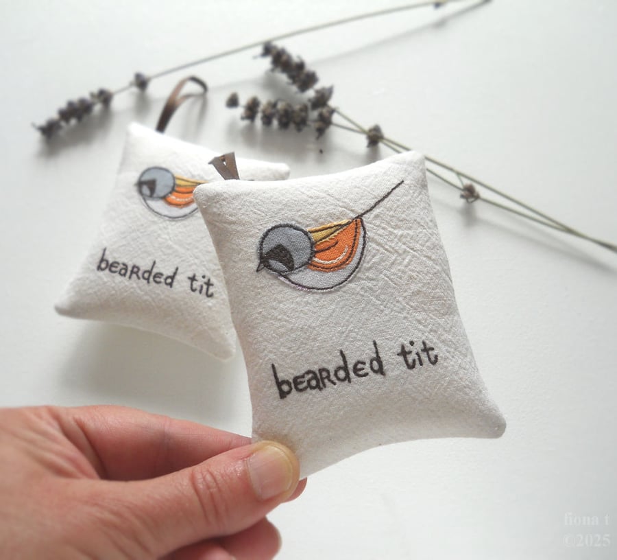 freehand embroidered lavender bag sachet hanging decoration BEARDED TIT