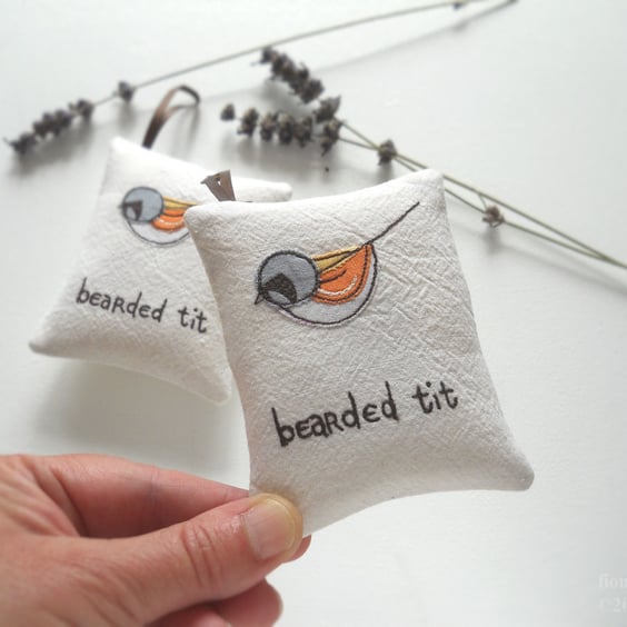 freehand embroidered lavender bag sachet hanging decoration BEARDED TIT