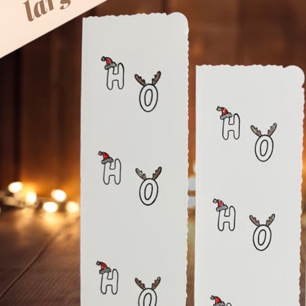 Packs of 2 Christmas cards, glittery Ho Ho Ho, hand printed & painted. 