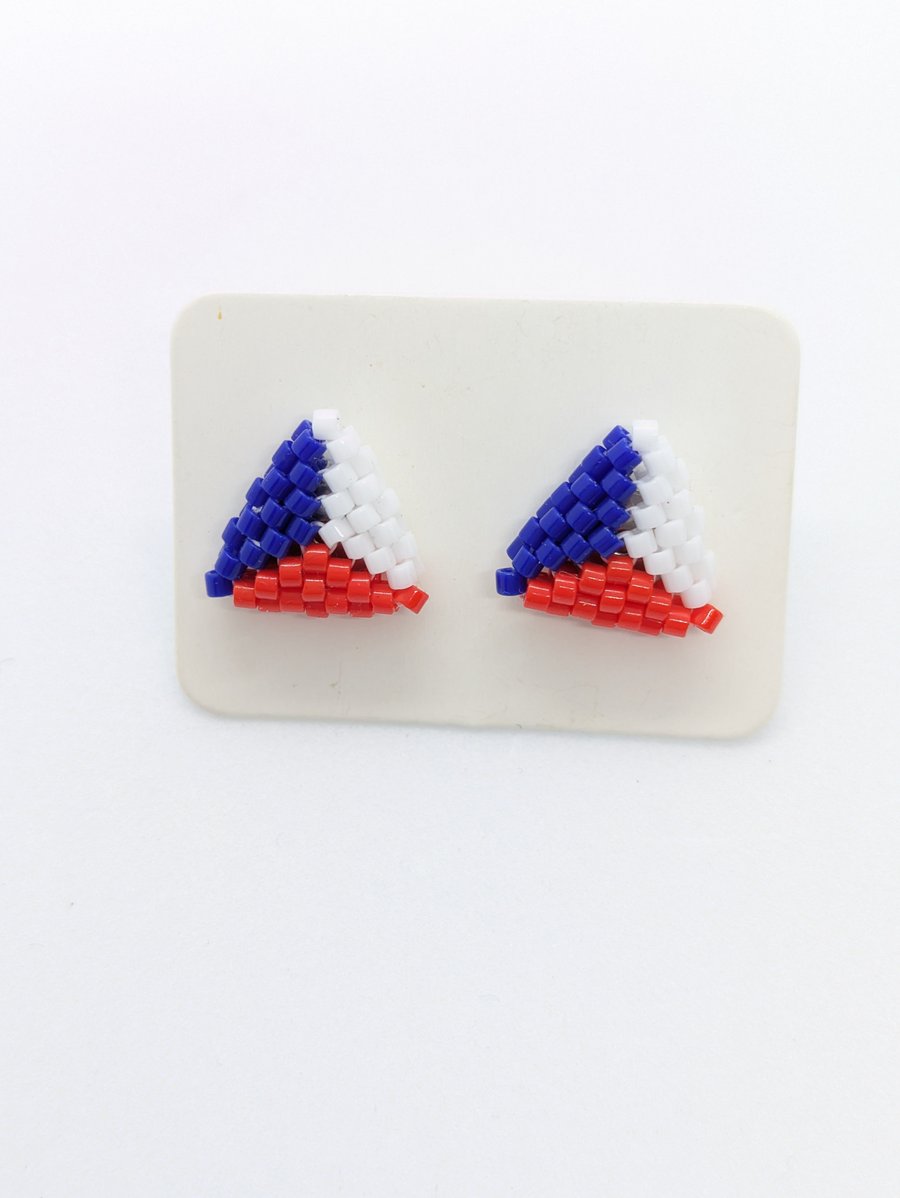 Triangle Stud Earrings - Red, White and Blue