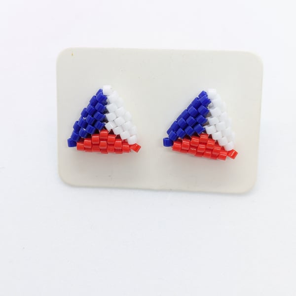 Triangle Stud Earrings - Red, White and Blue