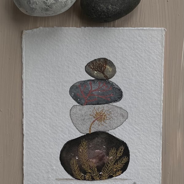 Pebble pile 3 watercolour art 