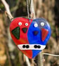 Red and Blue Fused Glass Lovebirds - 6190