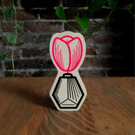 Black Pink Tulip Love You Flower Ornament Handmade Wooden Scandi Hygge Birch Ply