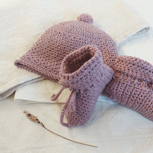 Baby Hat and Booties set, 100% pure wool, eco-friendly, 0-5 months