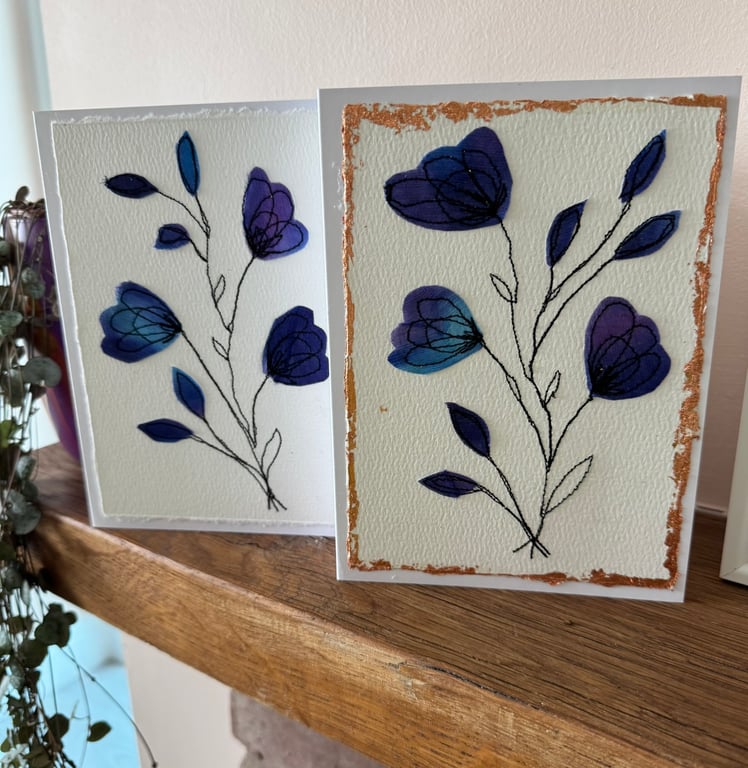 Beautiful Hand Made Raw Applique Cards - Pack of two 