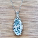 Scottish sea pottery necklace pendant - Unique gift - Green and White