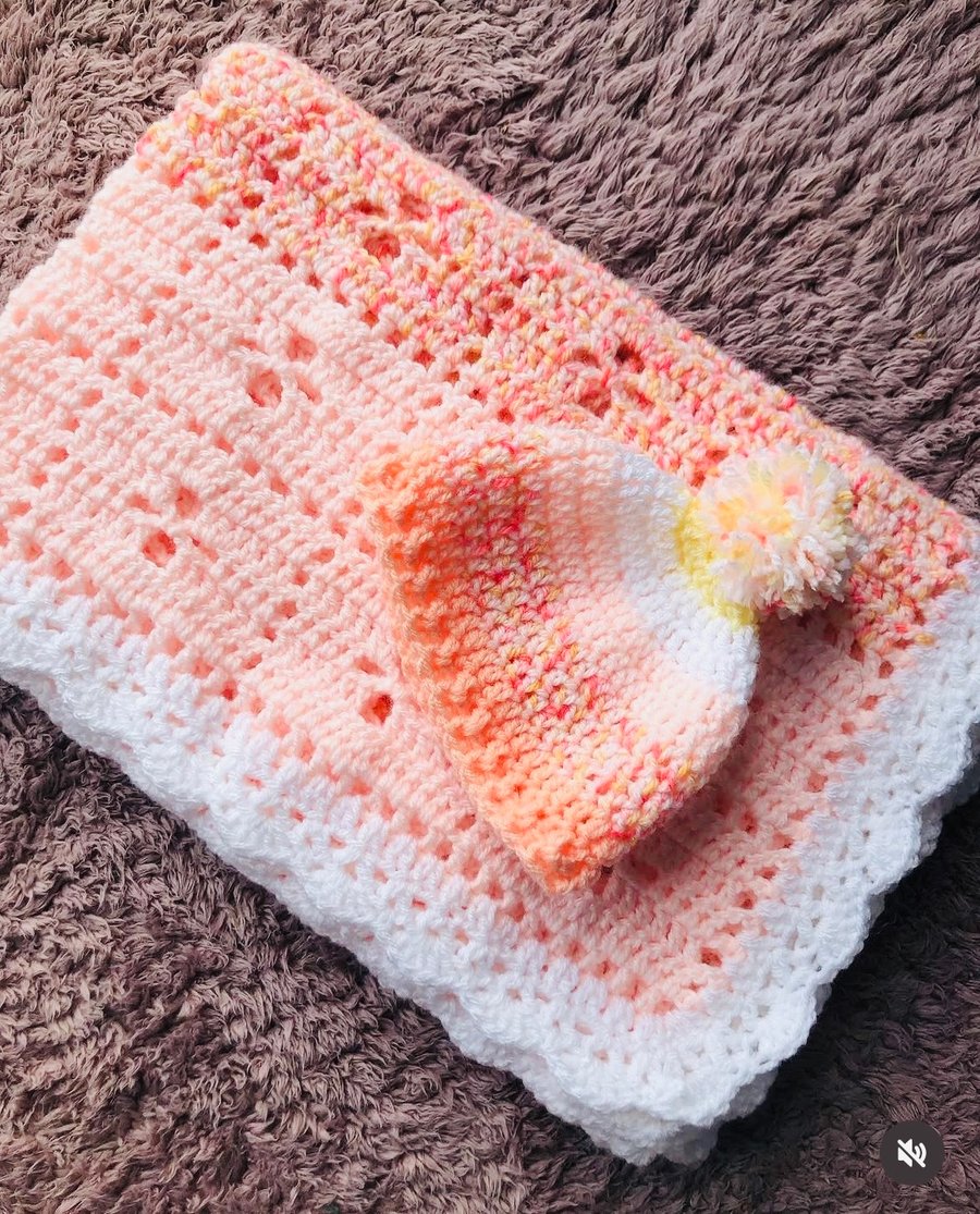 Crochet Baby blanket and hat