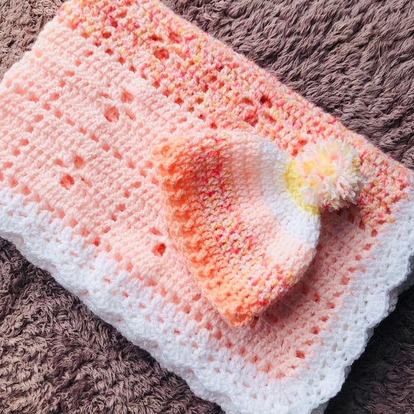 Crochet Baby blanket and hat