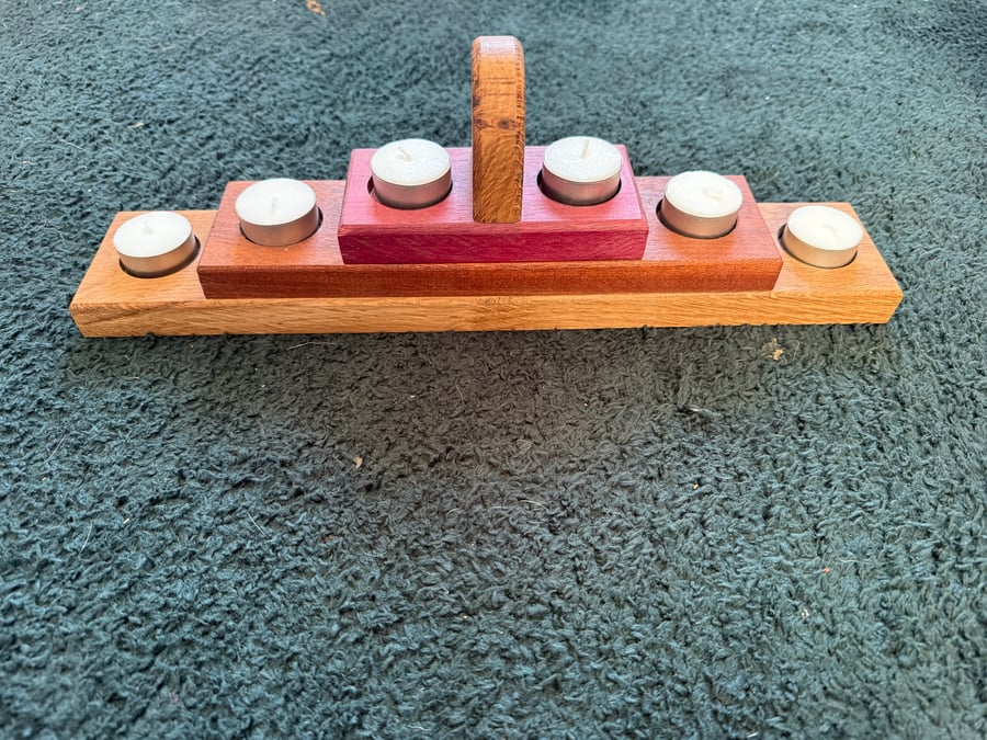 Hand-Crafted Wooden Tealight Candle Holder — Purple Heart, Meranti & Oak