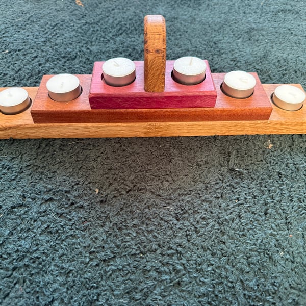 Hand-Crafted Wooden Tealight Candle Holder — Purple Heart, Meranti & Oak