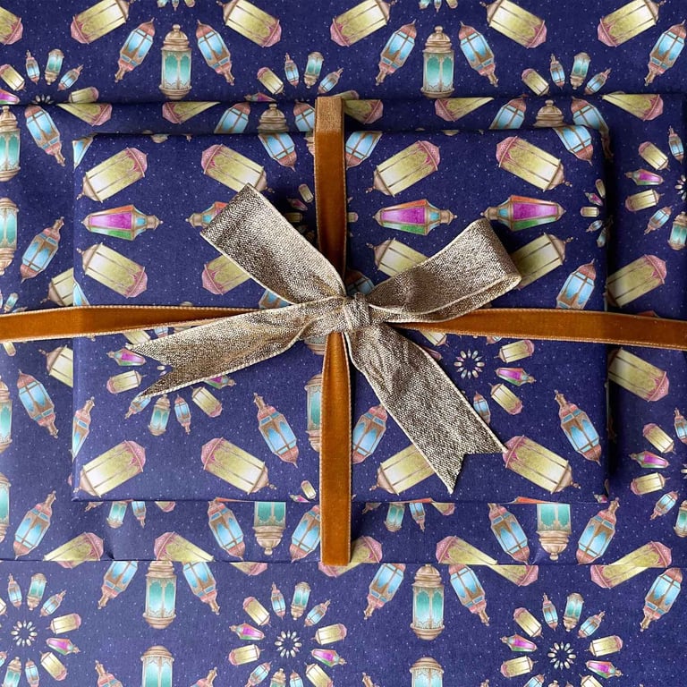Eid Mubarak Gift Wrap Pack – Islamic Lantern and Crescent Moon Wrapping Paper