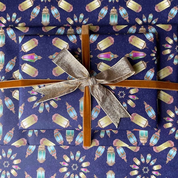 Eid Mubarak Gift Wrap Pack – Islamic Lantern and Crescent Moon Wrapping Paper