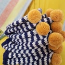 Hand Knitted Striped Pom Beanie Hat Mustard Kids Knits