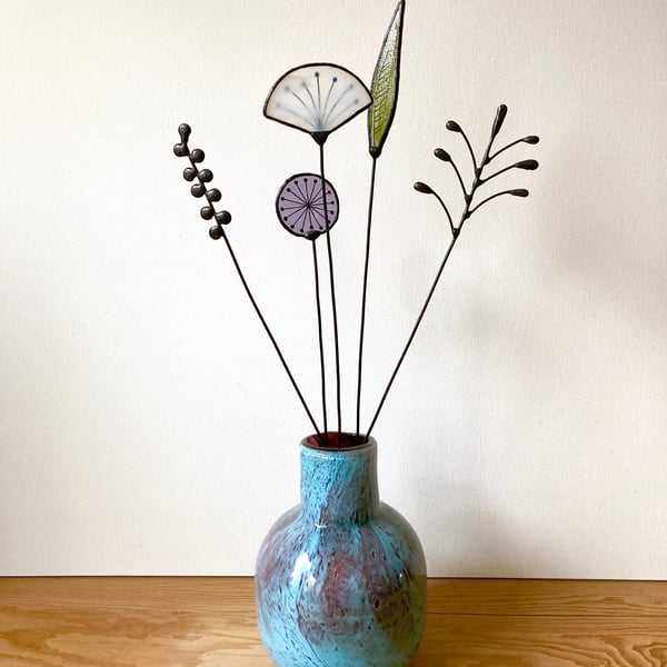 Forever Eternal Wild Flowers on stems - Handmade Stained Glass Flowers