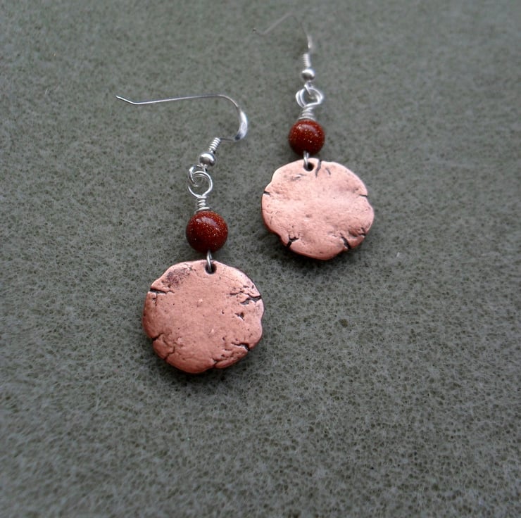 Copper Rose Earrings with Brown Goldstone and S... Folksy