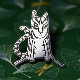 Grumpy Cat lapel pin - Handmade Sterling silver brooch badge