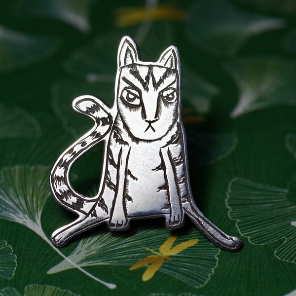 Grumpy Cat lapel pin - Handmade Sterling silver brooch badge