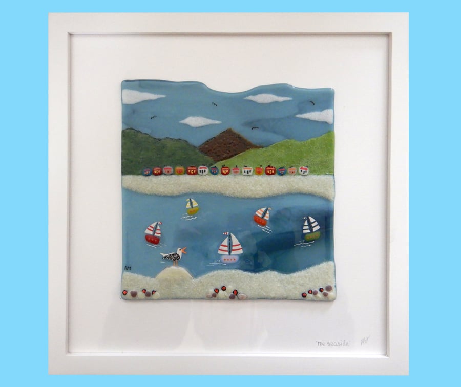 Handmade Fused Glass 'Seaside' Picture