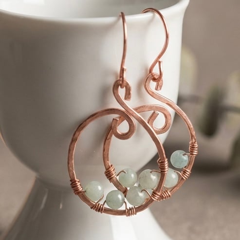 Hammered Copper and Amazonite Earrings