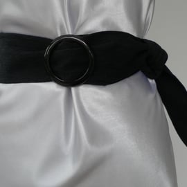 Black, Denim Belt, Black, Circular Plastic Buckle