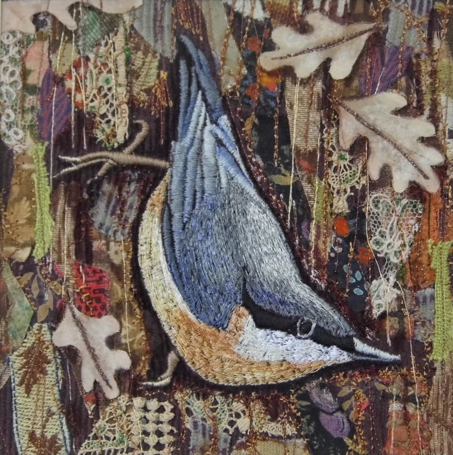 Nuthatch - Original Embroidery Collage