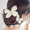 Trio White Wedding butterfly hair clips 