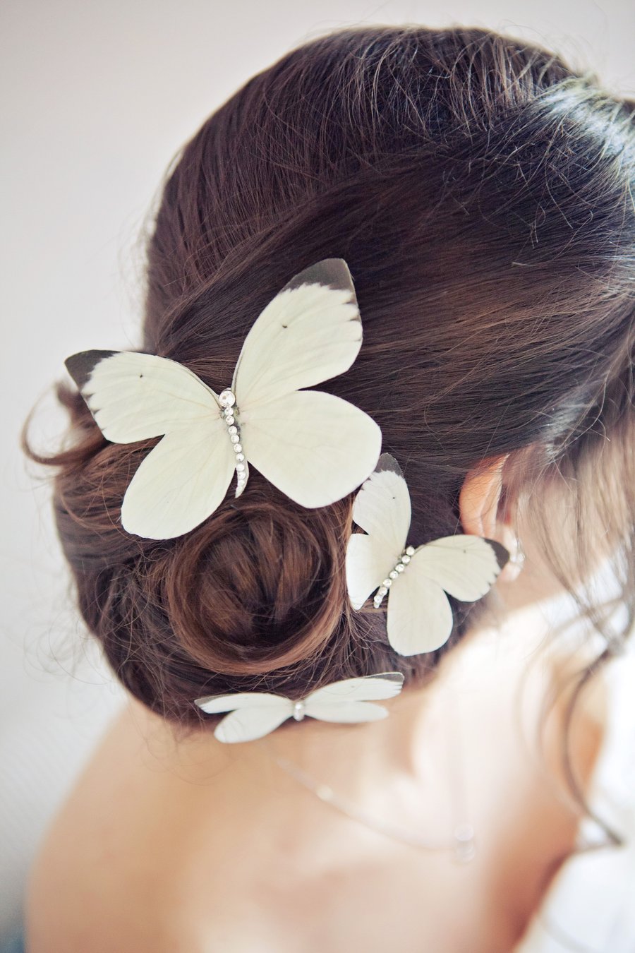 Trio White Wedding butterfly hair clips 