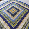 Sale now 12.00 Crochet Lap Blanket Square Blue Green Pale Yellow Grey Cream
