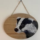 Hand painted Badger hanging plaque