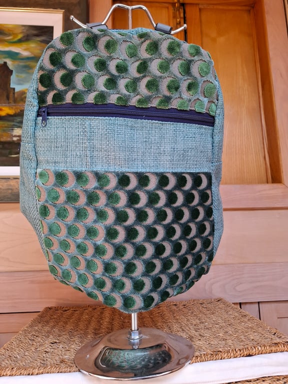Turquoise canvas and velour backpack