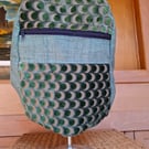 Turquoise canvas and velour backpack