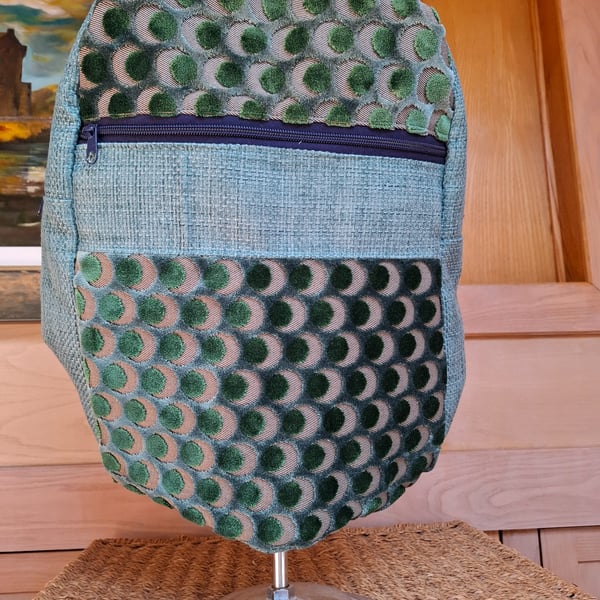 Turquoise canvas and velour backpack