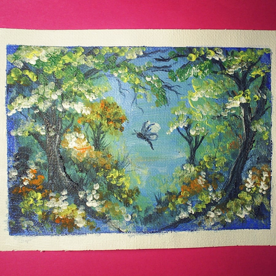 SFA 6"x4" acrylic fantasy woodland butterfly painting