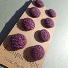 Set of eight scrap bag buttons - purple and plum Harris Tweed