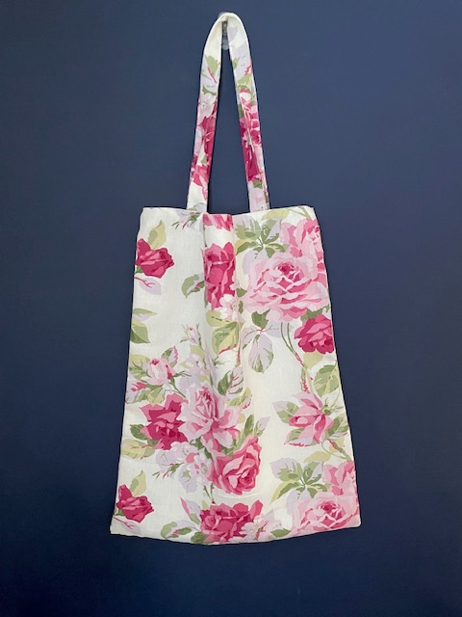 Large rose patterned shopper bag made from vintage Laura Ashley Rosalind fabric