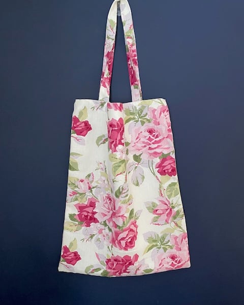 Large rose patterned shopper bag made from vintage Laura Ashley Rosalind fabric
