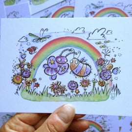 A6 Rainbow, Butterfly and Bee Postcard