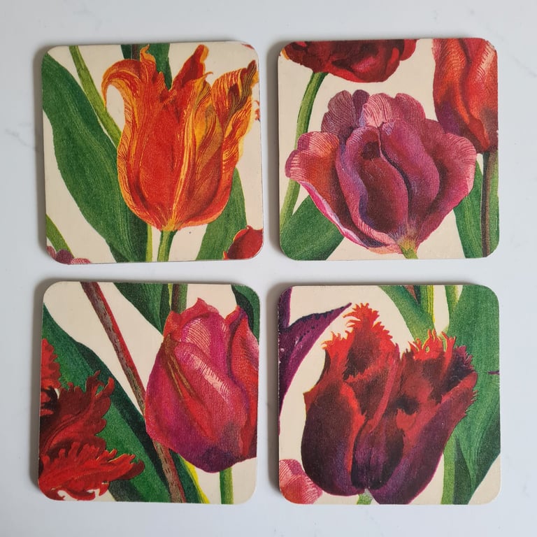 4 wooden coasters Emma Bridgewater tulip design letterbox gift housewarming